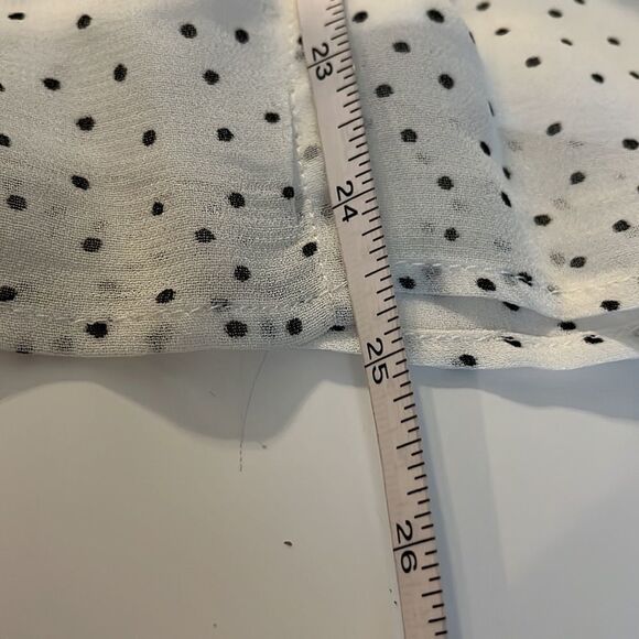 red Haute Black polkadot wrap front blouse with cold shoulder. Long sleeves. - Picture 13 of 13